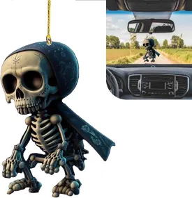 1 PC Car Interior Rearview Mirror Halloween Atmosphere Pendant, Acrylic Creative Retro Horror Skull Statue Decoration Piece, Modified Accessories, for Most Car Backpack Pendants (Black #04)