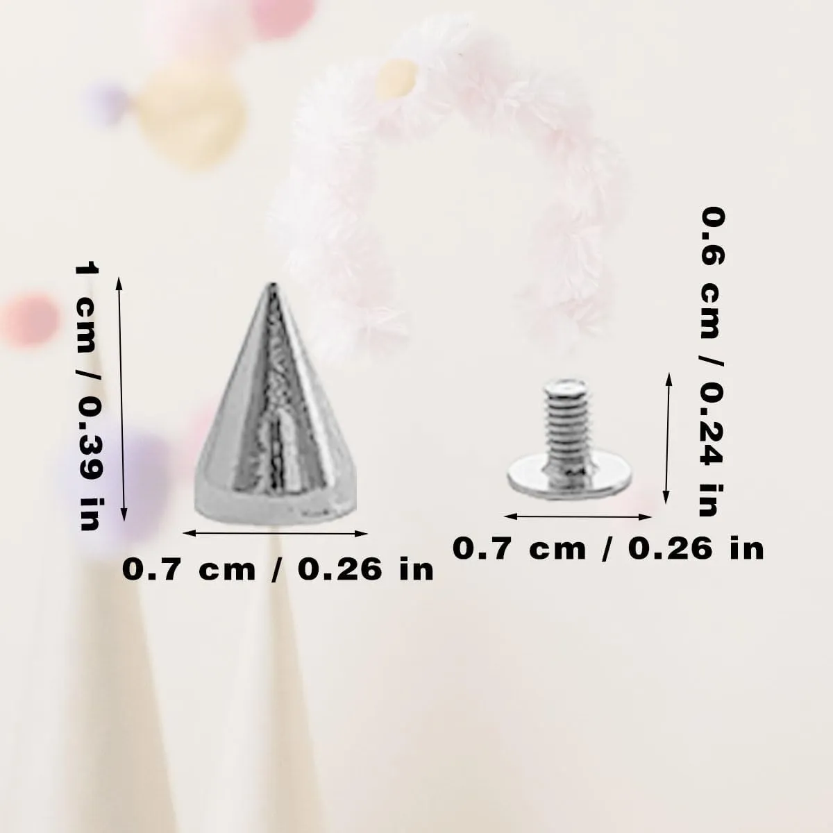 100 Pairs Cone Spikes, 7X10mm Metal Bullet Cone Spikes, Metal Tree Spikes for Clothing Leather Belts Cool Rivets (Silver)
