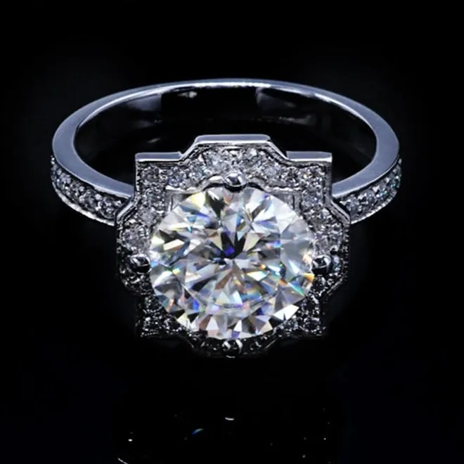 14k Or 18k 3ct 9mm Round Brilliant Cut Moissanite Ring for Women