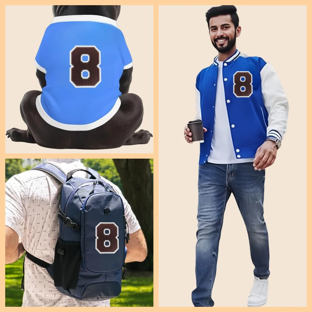2Pcs 4.5" Black Embroidered Number Patches, Iron-On or Sew-On Appliques for Clothing, Jackets, Backpacks  Varsity Style with White Border (Black 8)