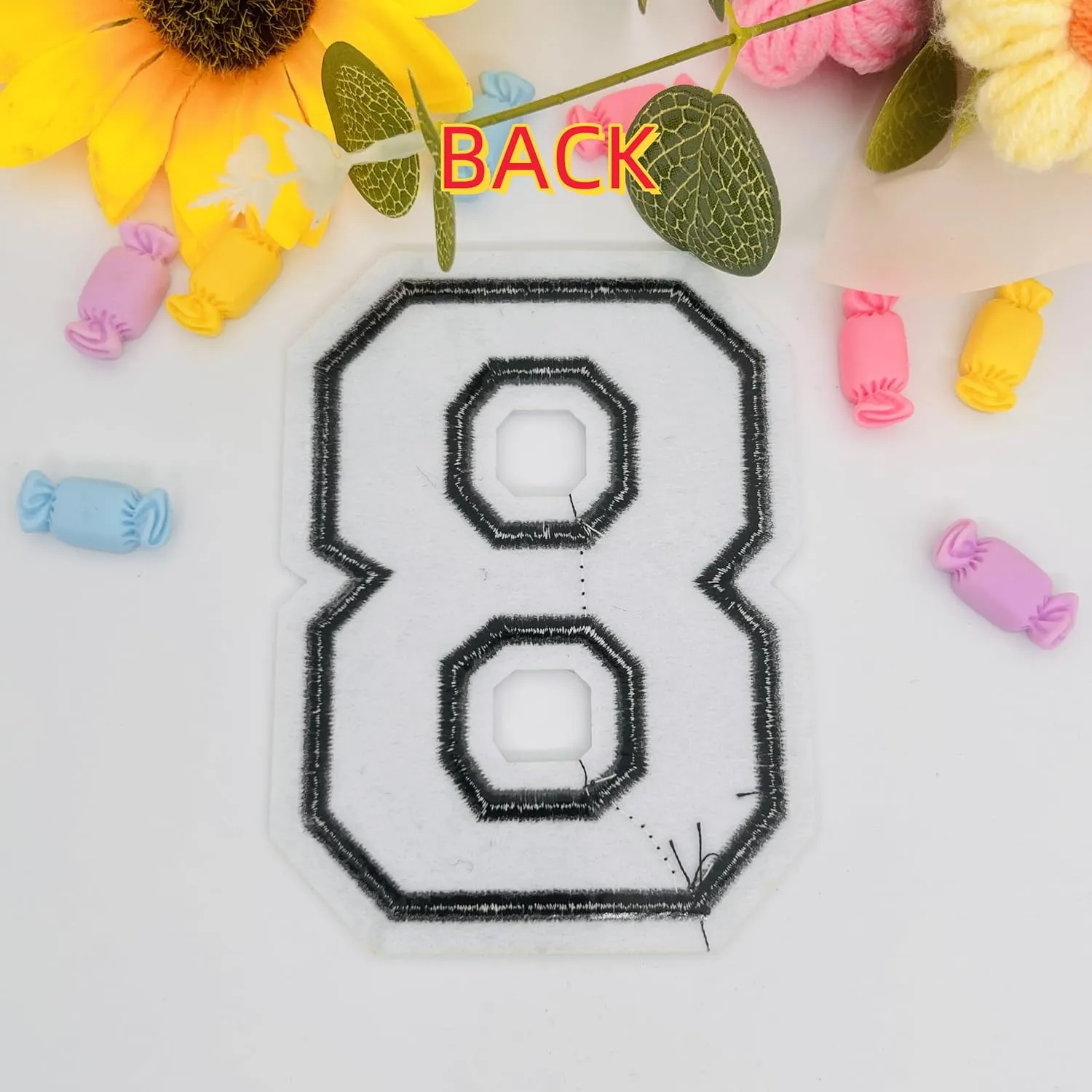 2Pcs 4.5" Black Embroidered Number Patches, Iron-On or Sew-On Appliques for Clothing, Jackets, Backpacks  Varsity Style with White Border (Black 8)