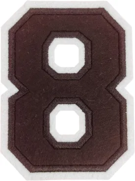 2Pcs 4.5" Black Embroidered Number Patches, Iron-On or Sew-On Appliques for Clothing, Jackets, Backpacks  Varsity Style with White Border (Black 8)