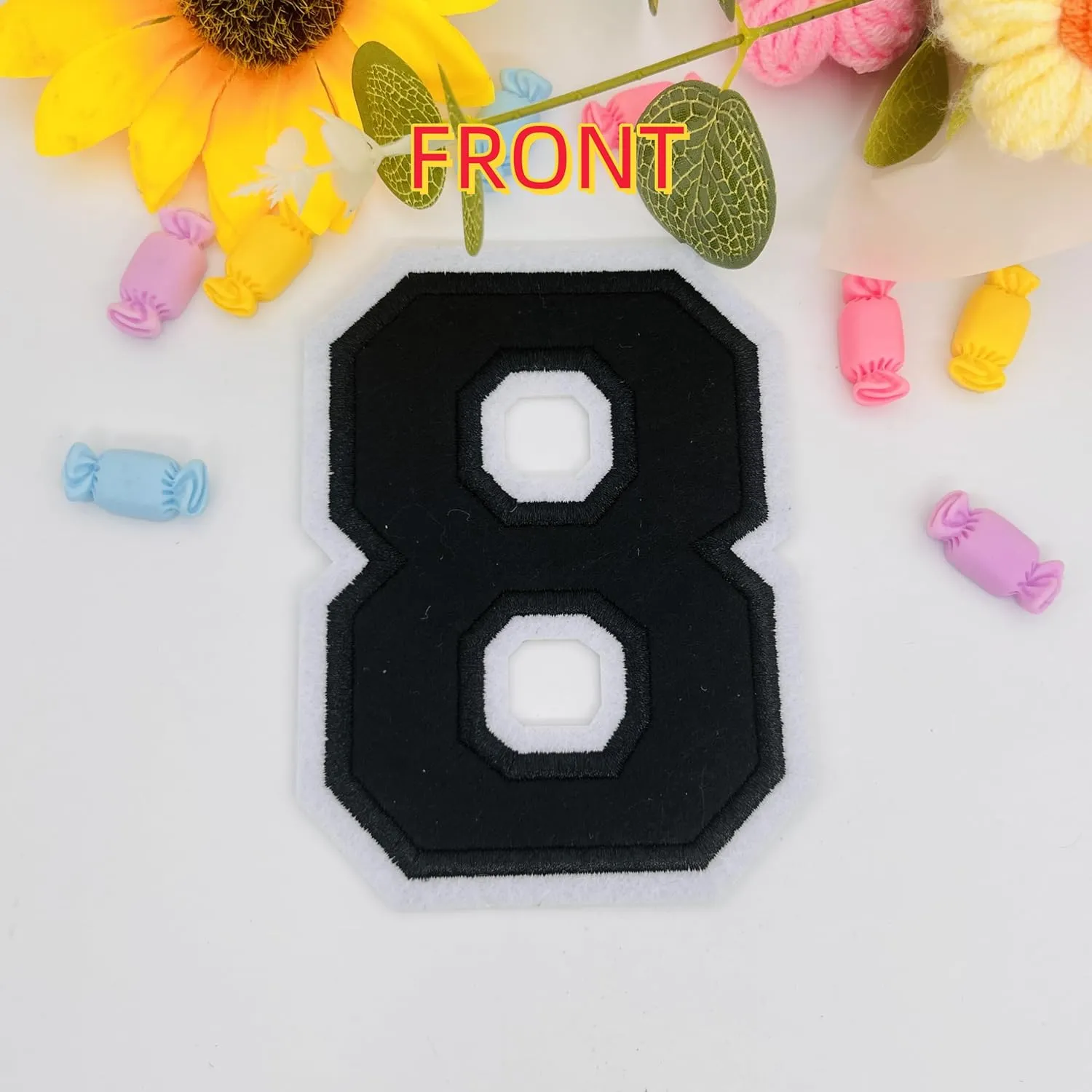 2Pcs 4.5" Black Embroidered Number Patches, Iron-On or Sew-On Appliques for Clothing, Jackets, Backpacks  Varsity Style with White Border (Black 8)