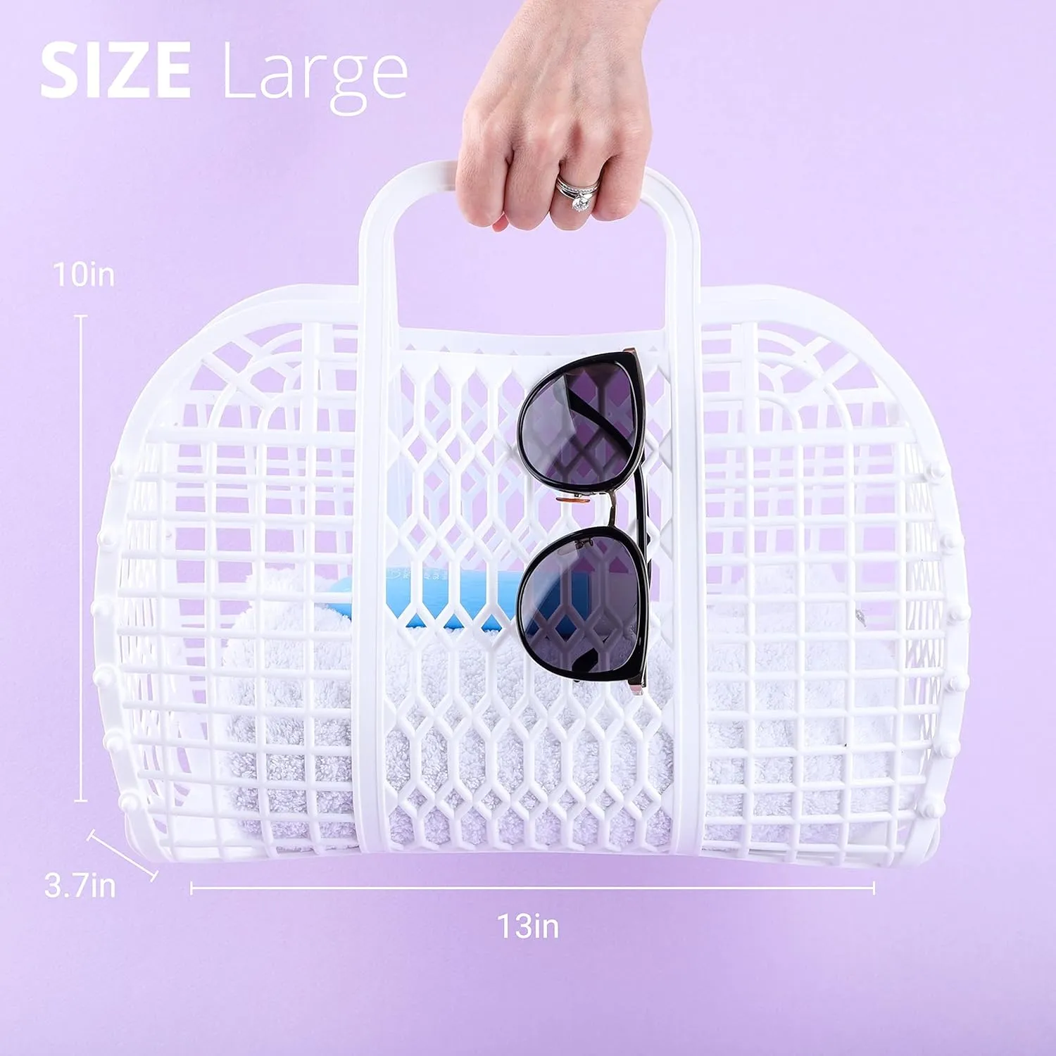 BABANA Jelly Bags - Beach Bags for Women | Large Tote Bag, Purse, Market Basket | Unique Beach Essentials for Vacation (Large) - White