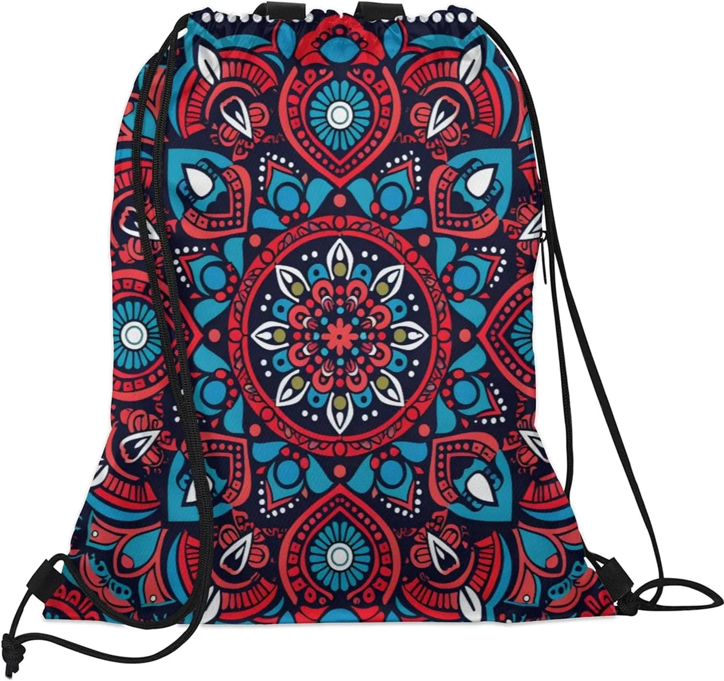 Bohemian Mandala Drawstring Backpack String Bag, Waterproof Sports Gym Swim Sackpack with Mesh Pocket for Men Women