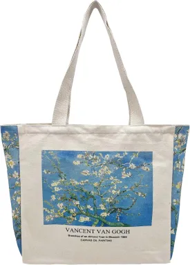 BROADREAM Canvas Tote Bag Aesthetic Shoulder Bag with Zippers and Interior Pocket