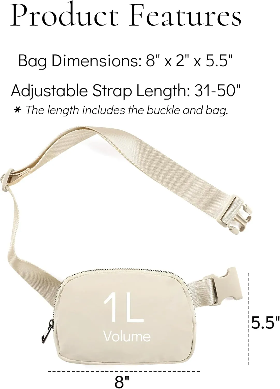 Cross Body Fanny Packs for Women Men Fashion Waist Bag Pouch Nylon Small Travel Crossbody Bags Mini Purse Everywhere Belt Bag Bum Bag with Adjustable Strap for Workout Running Hiking Ivory