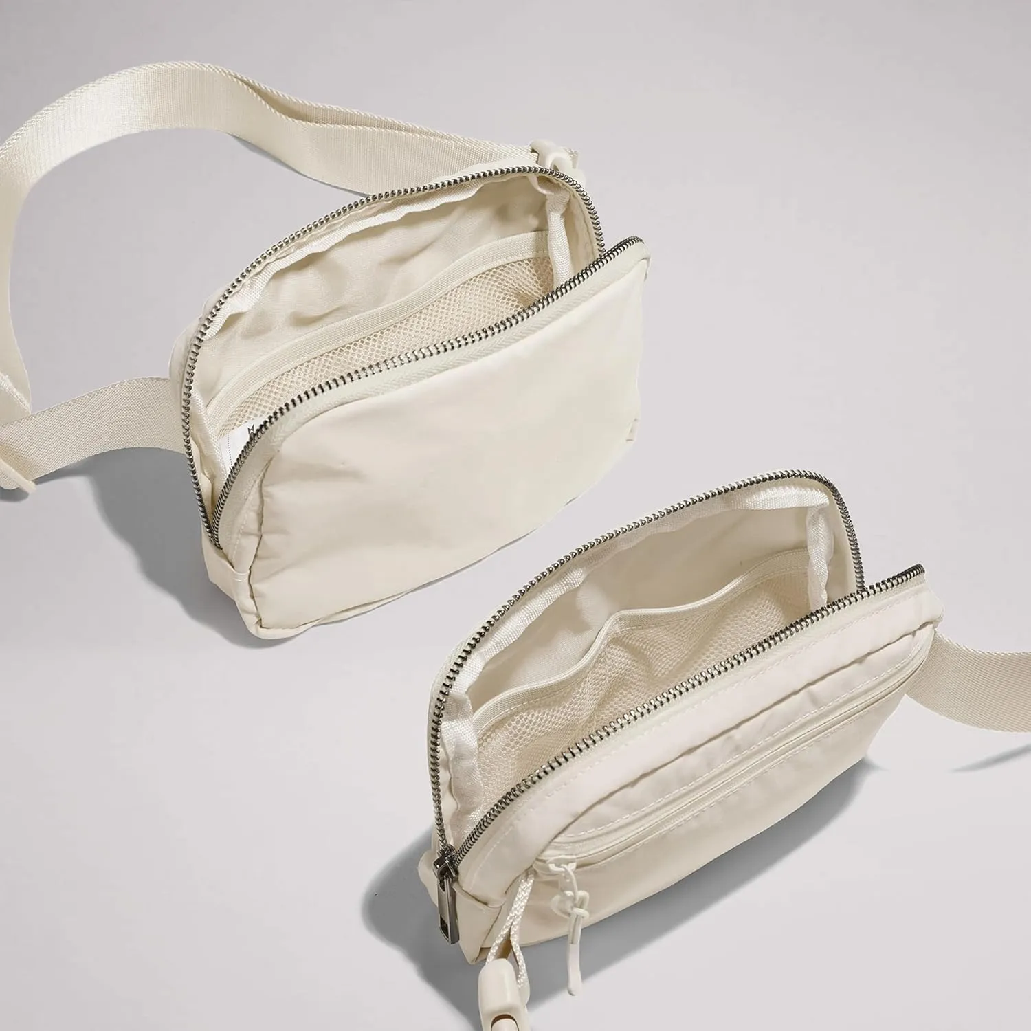 Cross Body Fanny Packs for Women Men Fashion Waist Bag Pouch Nylon Small Travel Crossbody Bags Mini Purse Everywhere Belt Bag Bum Bag with Adjustable Strap for Workout Running Hiking Ivory