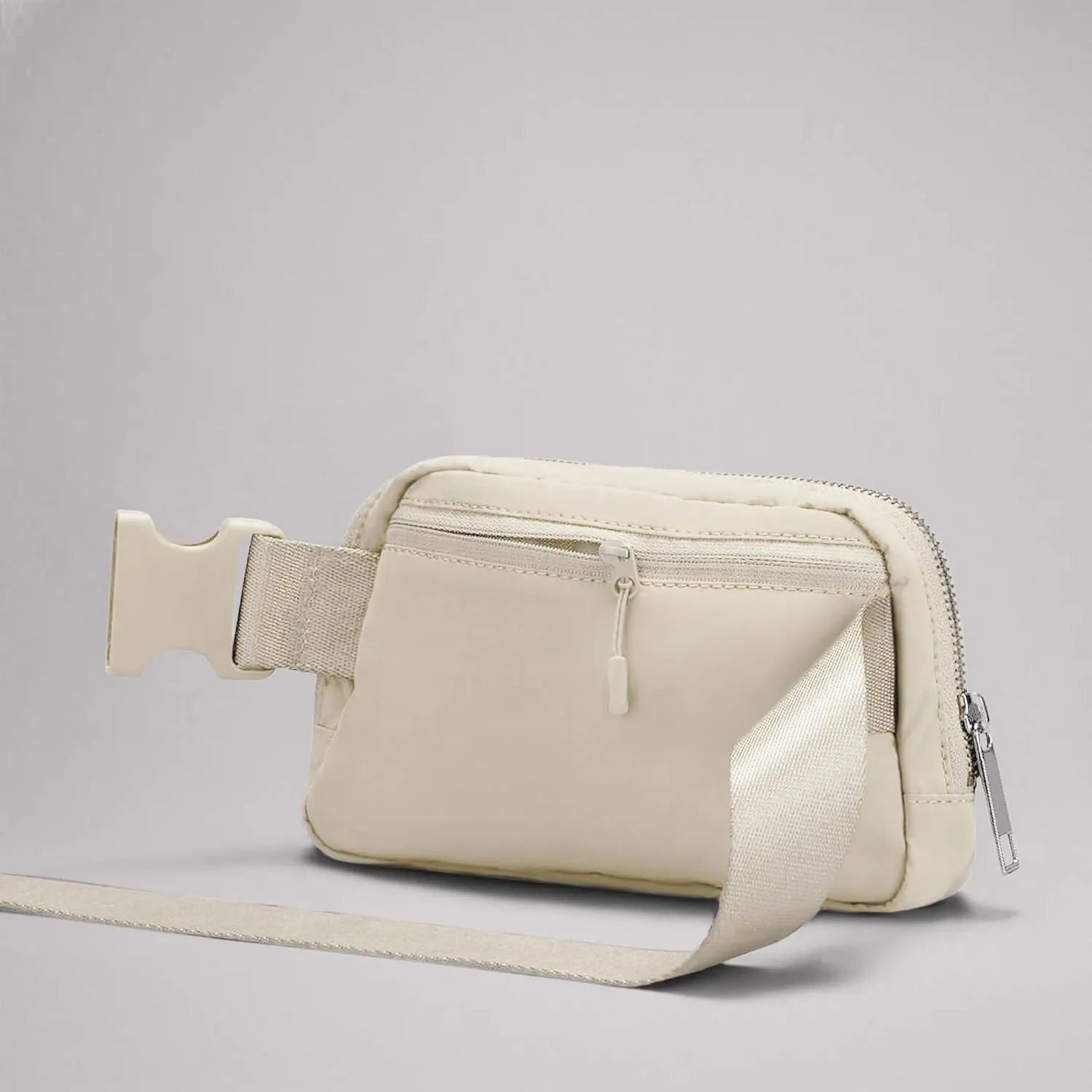 Cross Body Fanny Packs for Women Men Fashion Waist Bag Pouch Nylon Small Travel Crossbody Bags Mini Purse Everywhere Belt Bag Bum Bag with Adjustable Strap for Workout Running Hiking Ivory