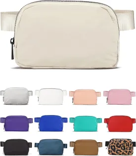 Cross Body Fanny Packs for Women Men Fashion Waist Bag Pouch Nylon Small Travel Crossbody Bags Mini Purse Everywhere Belt Bag Bum Bag with Adjustable Strap for Workout Running Hiking Ivory