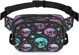 Crossbody Fanny Pack for Women Men Sugar Skull Head Waist Bag Belt Bag for Travel Hiking Running