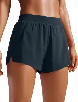 CRZ YOGA Running Shorts for Women High Waisted V Split for Gym Workout Athletic Track with Liner Breathable Quick Dry