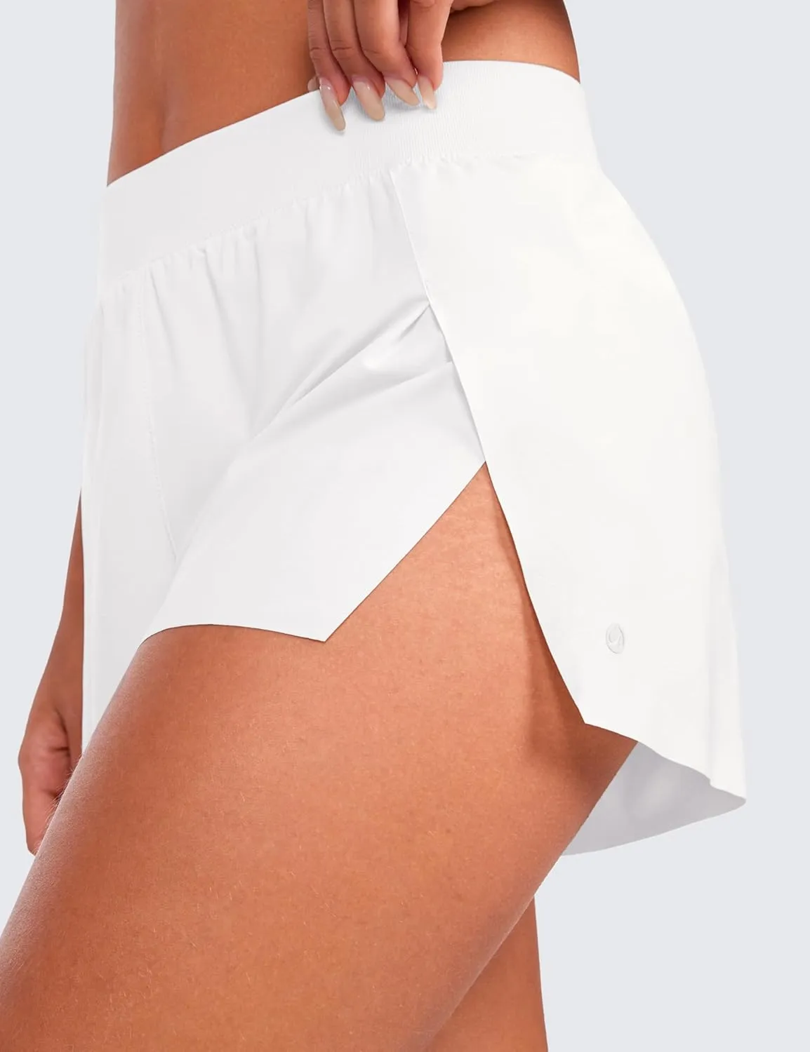 CRZ YOGA Running Shorts for Women High Waisted V Split for Gym Workout Athletic Track with Liner Breathable Quick Dry