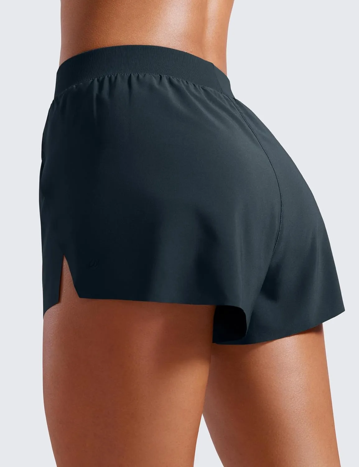 CRZ YOGA Running Shorts for Women High Waisted V Split for Gym Workout Athletic Track with Liner Breathable Quick Dry