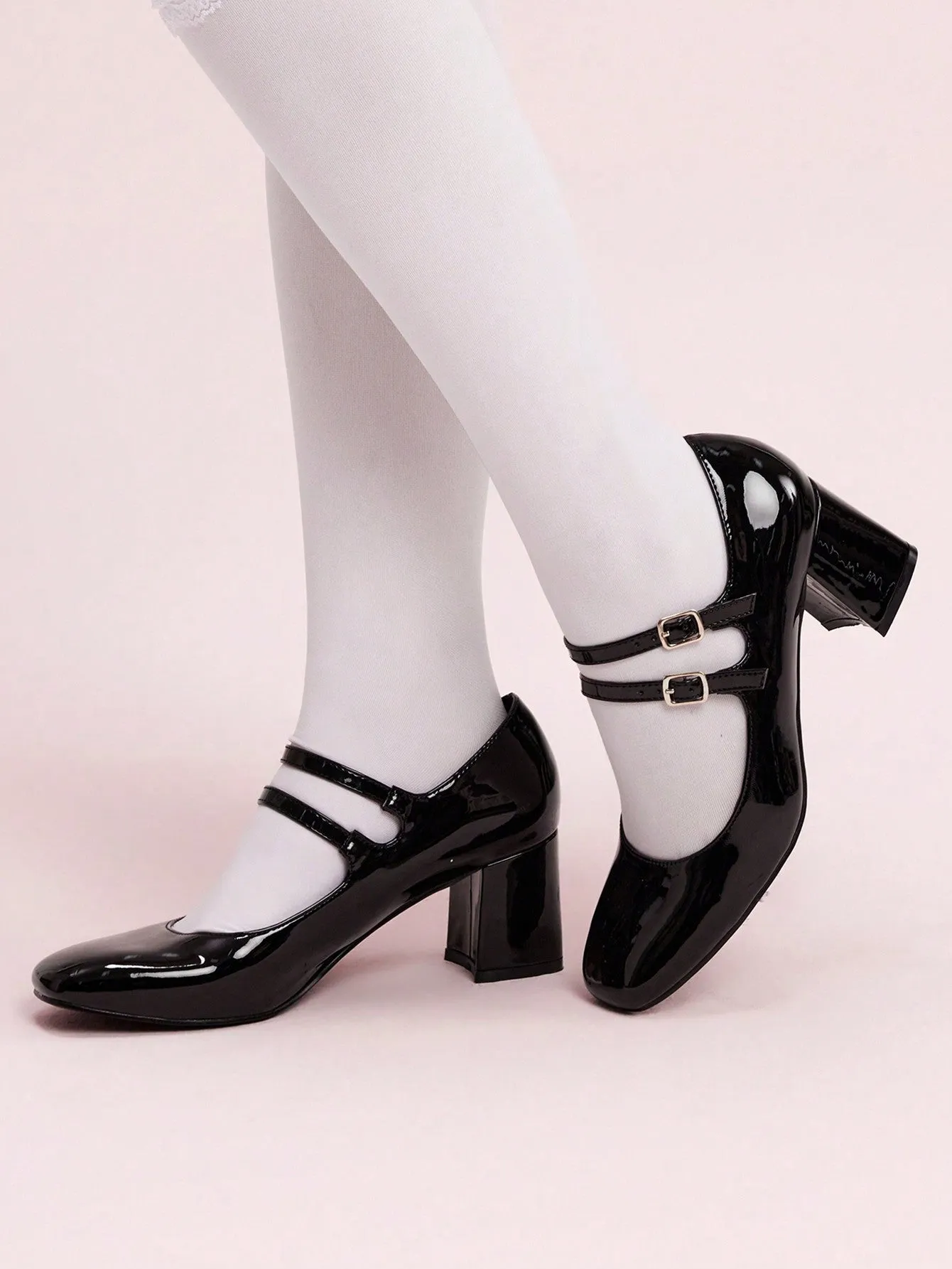 CUCCOO DOLLMOD Fashionable Black Mary Jane Round Toe High Heel Shoes For Women