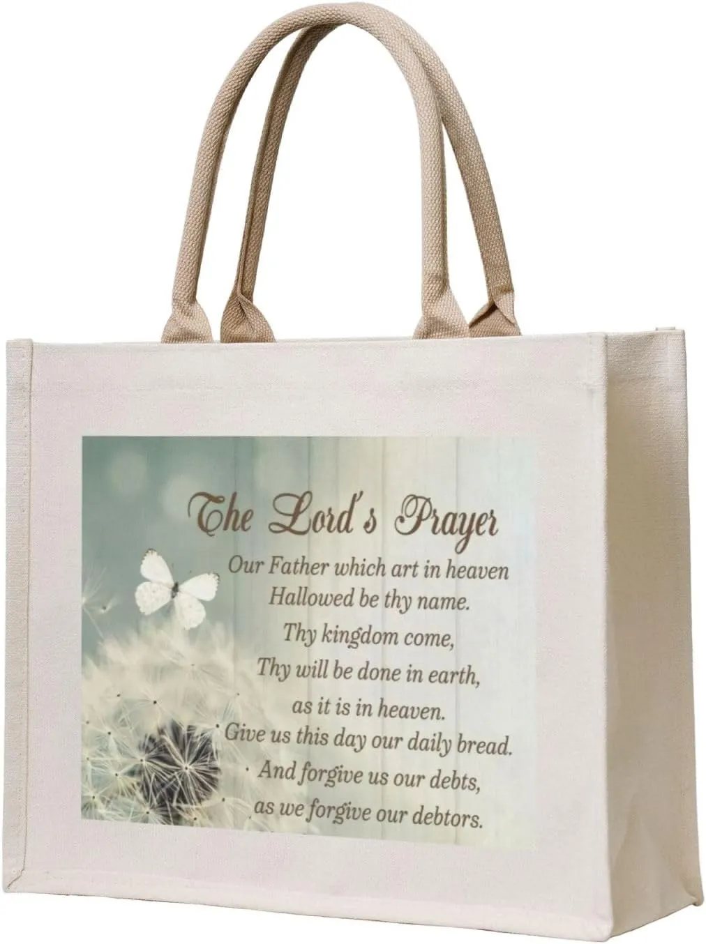 Dandelion The Lord'S Prayer Canvas Tote Bag For Women - Washable Reusable Bag With Wide Comfort Handles, Ideal For Camping, Beach & Groceries