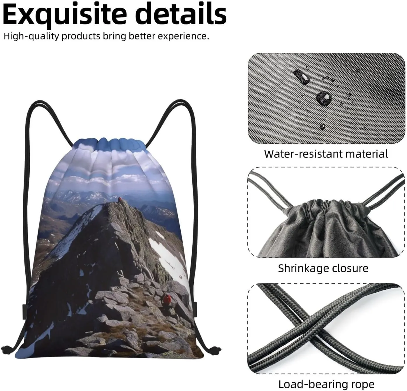 Drawstring Backpack for Women Men Gym Drawstring Bags Summit ridge String Bag Swim Bag
