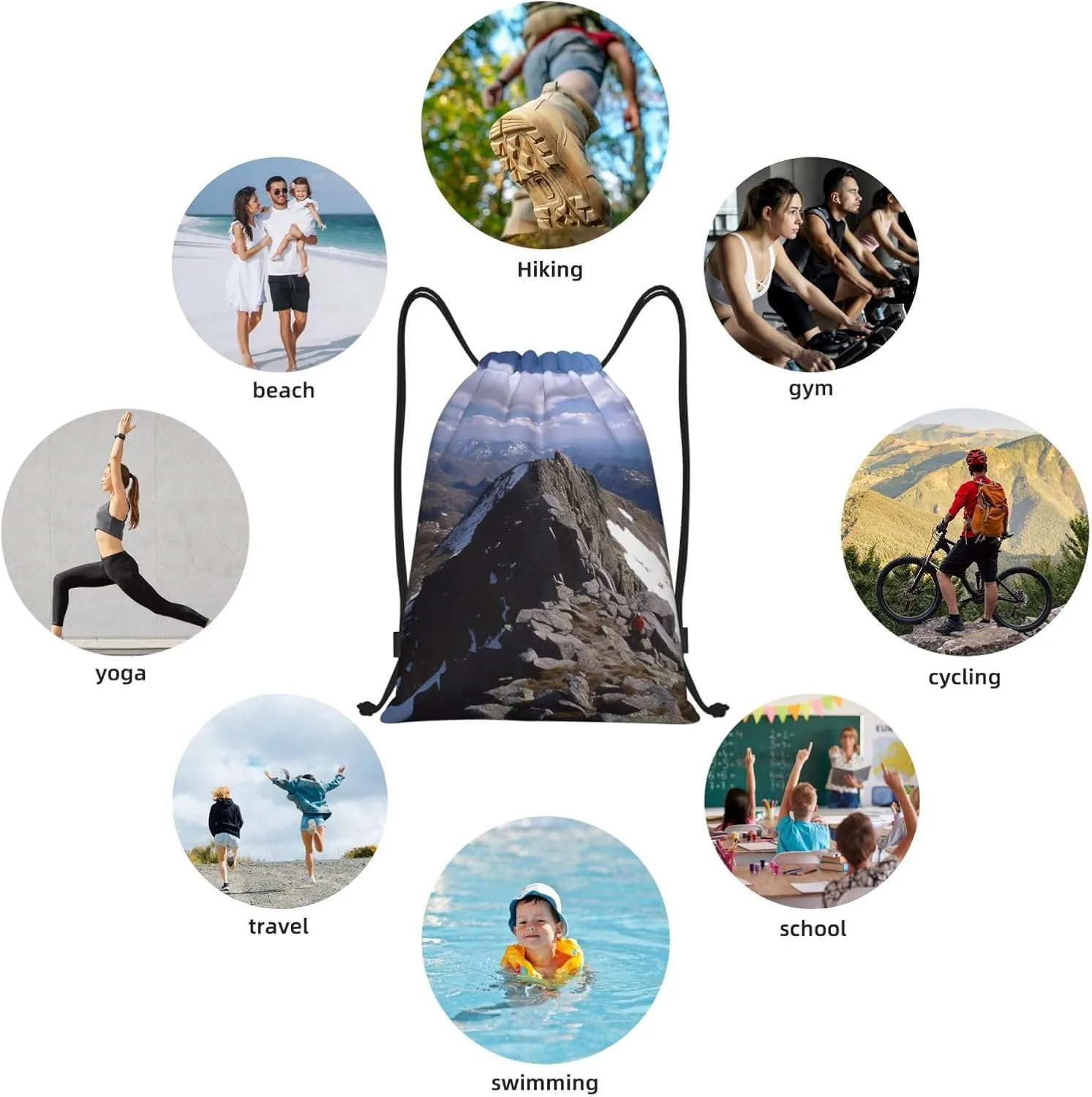 Drawstring Backpack for Women Men Gym Drawstring Bags Summit ridge String Bag Swim Bag