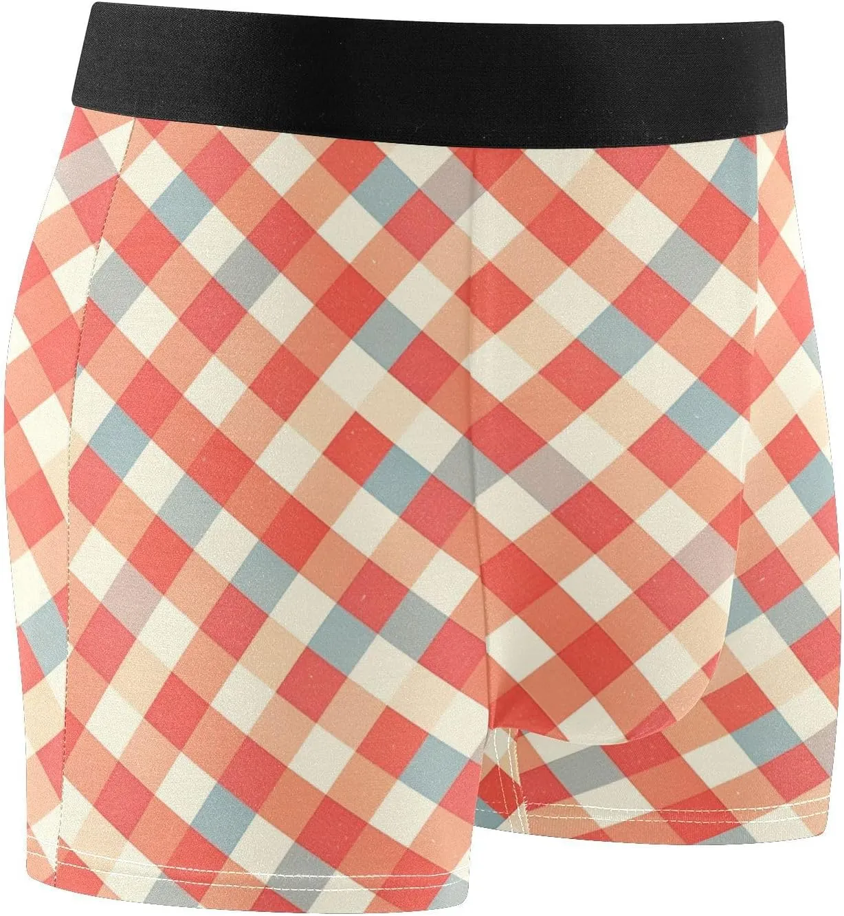 FRODOTGV Coral Pink Grids Mens Boxer Brief Shorts Athletic Underwear for Men Underware Boxer Para Hombre