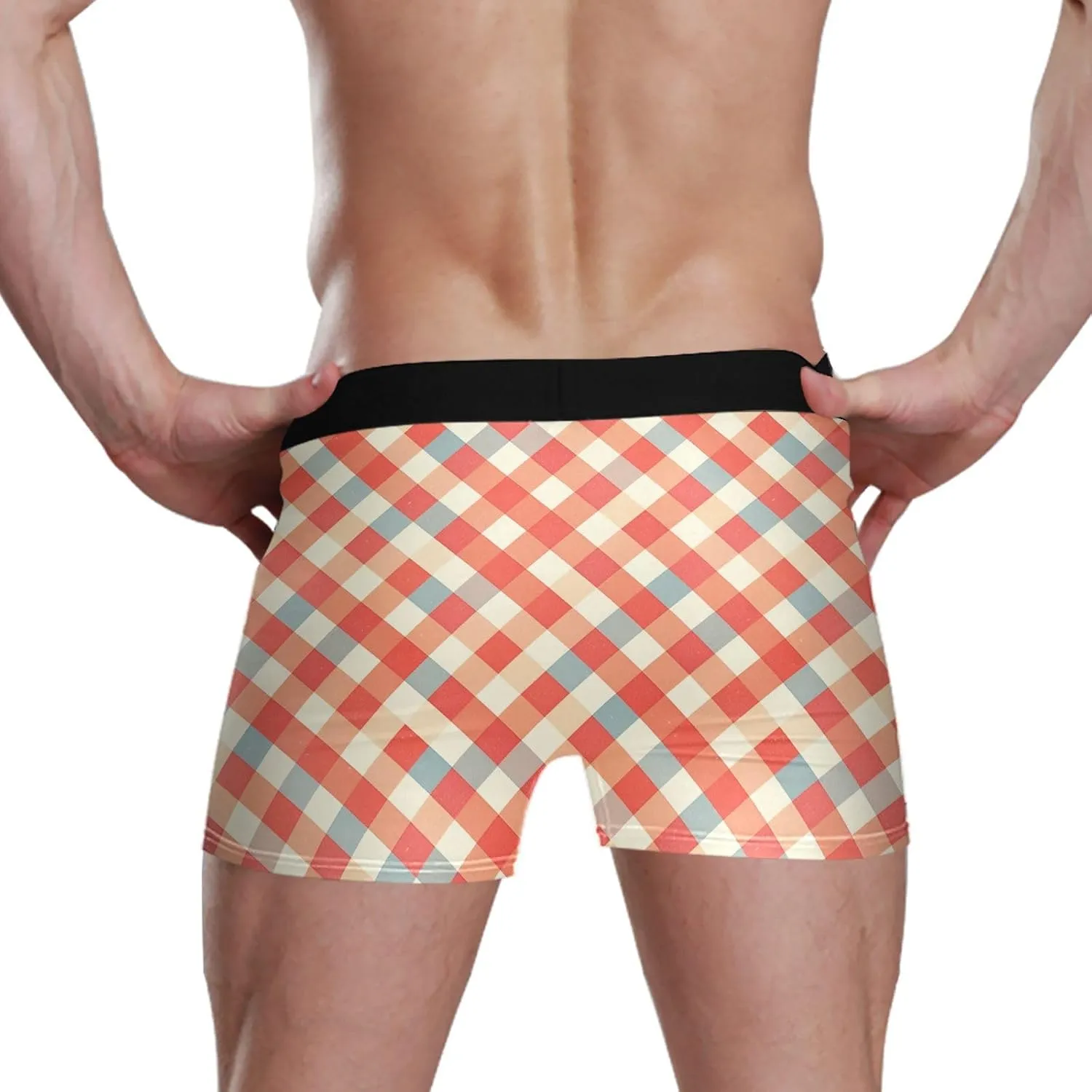 FRODOTGV Coral Pink Grids Mens Boxer Brief Shorts Athletic Underwear for Men Underware Boxer Para Hombre