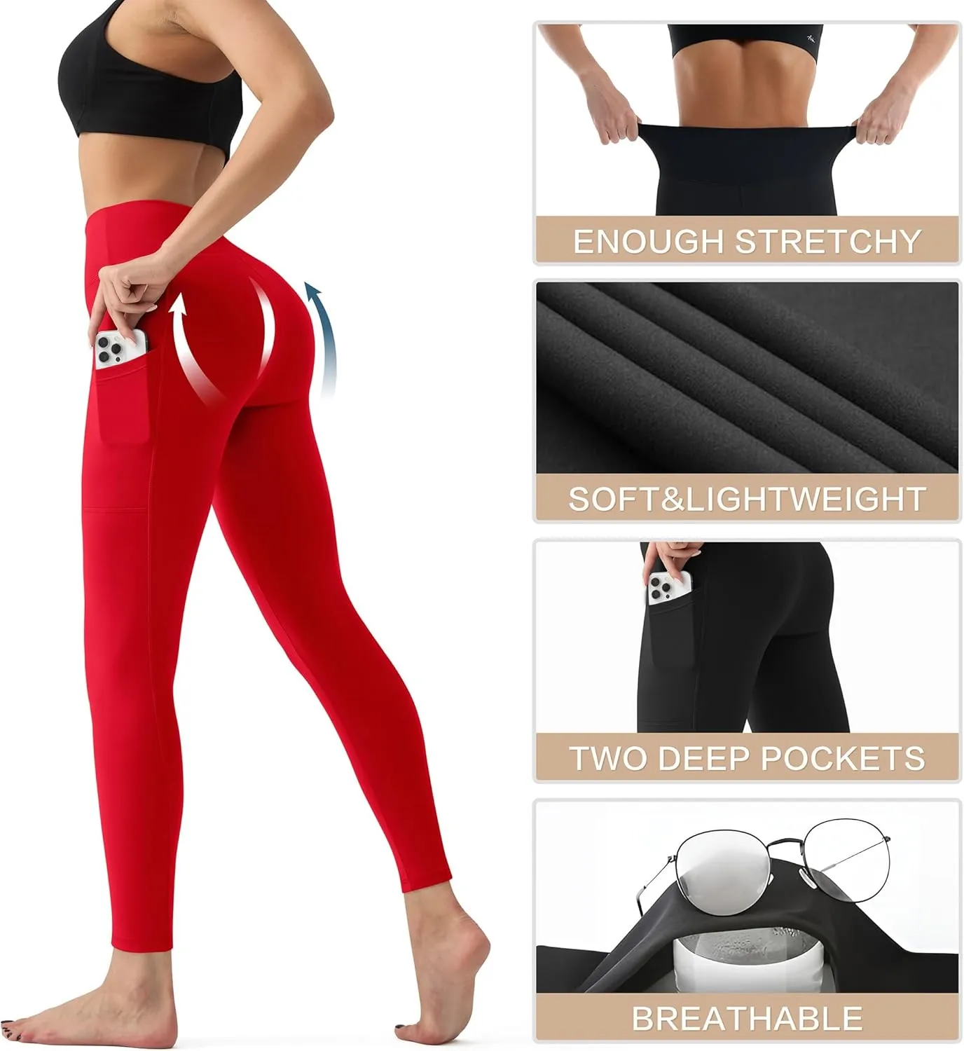 High Waisted Leggings for Women - Tummy Control Yoga Pants for Workout Running Athletic Women's Leggings Plus Size