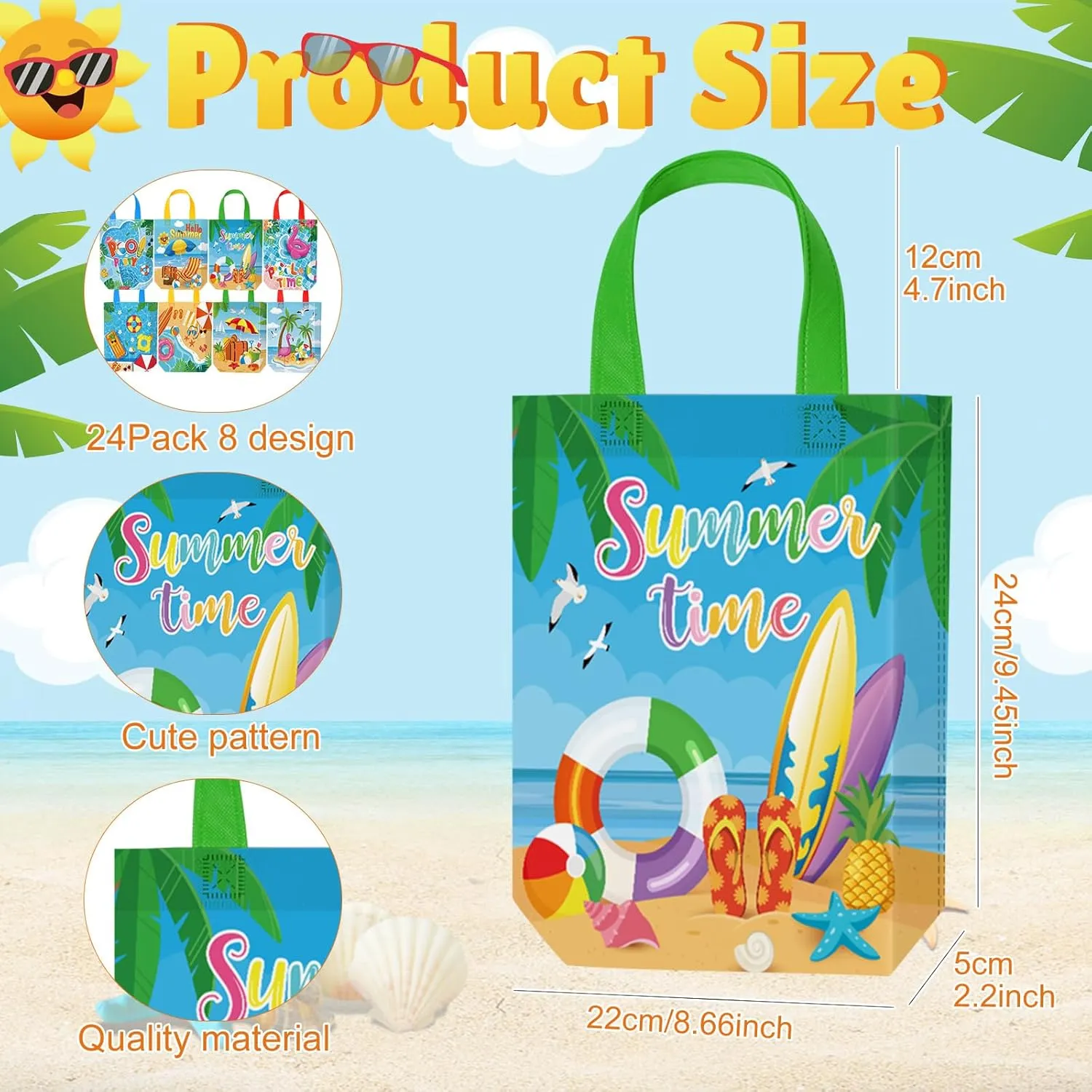 Kajaia 24pc DIY Bags Bulk Coloring Your Own Tote Bag Reusable Non Woven Goodie Bag with Handle for Crafts Painting Party Favor Supplies (Summer Pool)