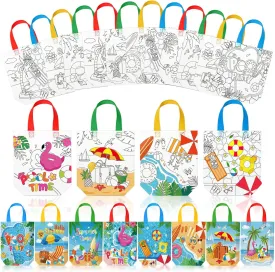 Kajaia 24pc DIY Bags Bulk Coloring Your Own Tote Bag Reusable Non Woven Goodie Bag with Handle for Crafts Painting Party Favor Supplies (Summer Pool)