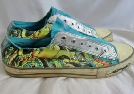 Mens ED HARDY Lowrise Sneaker Trainer Sports Tennis Shoe 13 TURQUOISE BLUE Vegan