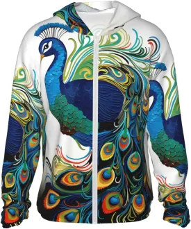 Men's UPF 50  Sun Protection Hoodie Jacket Long Sleeve Outdoor Peacock pattern Sun Shirt for Women Zip