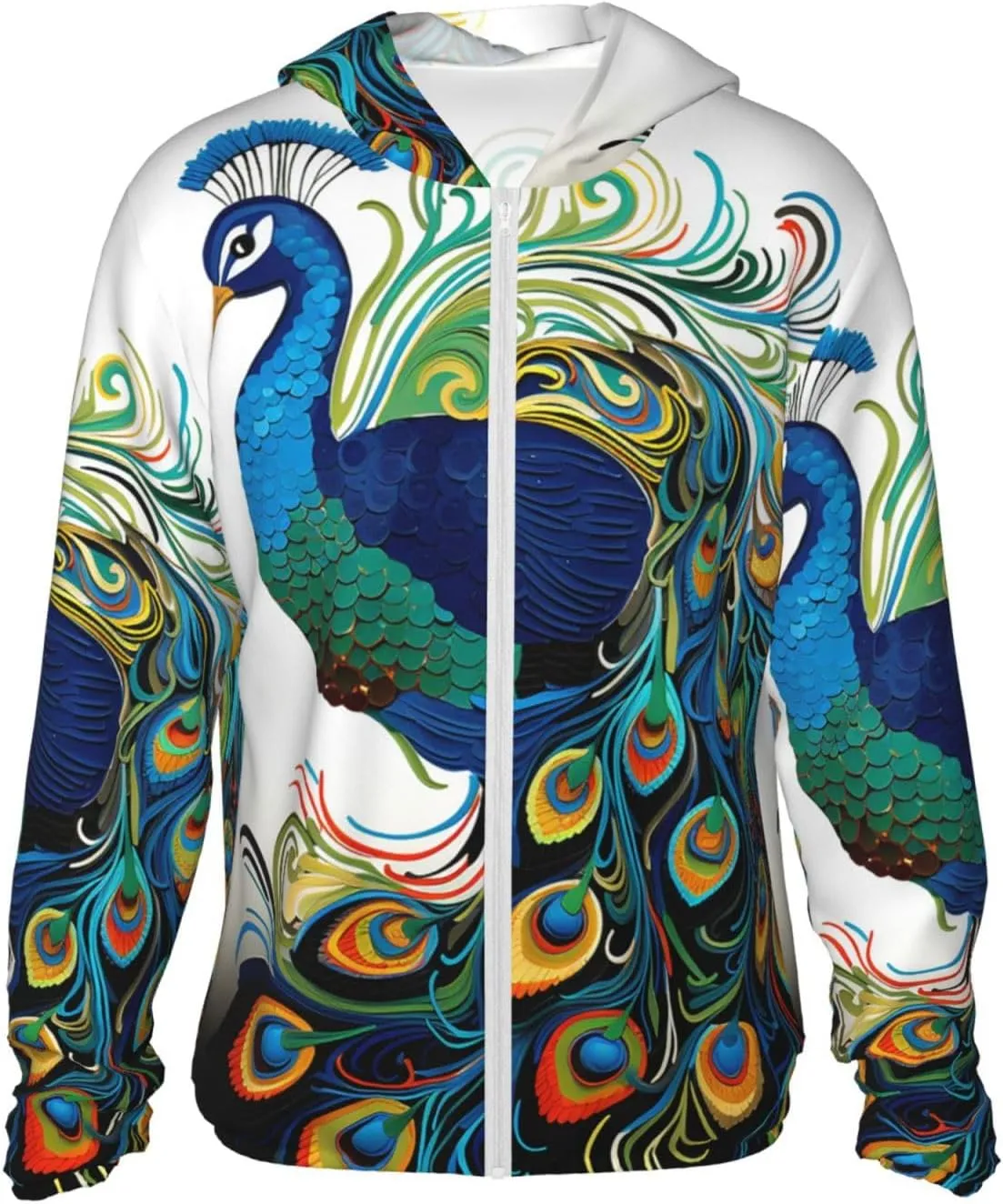 Men's UPF 50  Sun Protection Hoodie Jacket Long Sleeve Outdoor Peacock pattern Sun Shirt for Women Zip