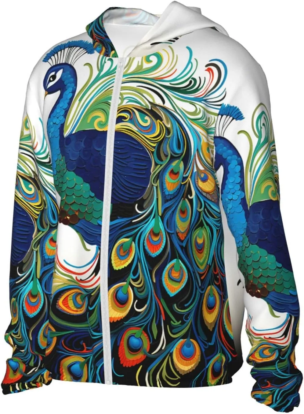 Men's UPF 50  Sun Protection Hoodie Jacket Long Sleeve Outdoor Peacock pattern Sun Shirt for Women Zip