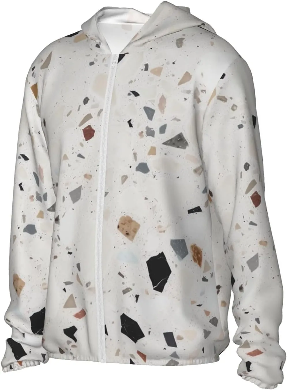 Men's UPF 50  Sun Protection Hoodie Jacket Long Sleeve Outdoor White terrazzo Sun Shirt for Women Zip Pockets