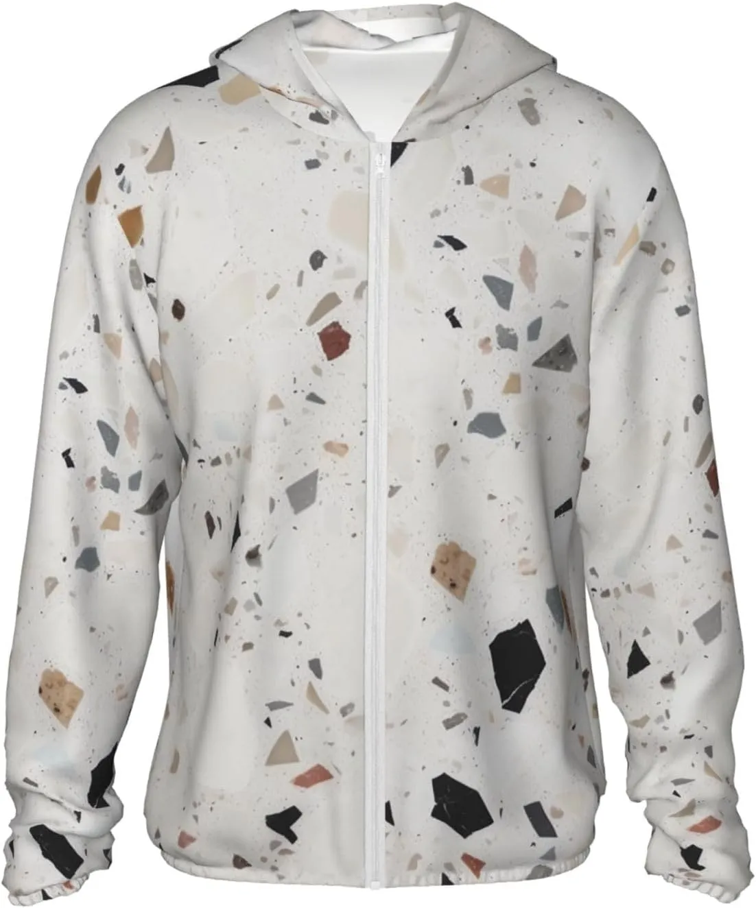 Men's UPF 50  Sun Protection Hoodie Jacket Long Sleeve Outdoor White terrazzo Sun Shirt for Women Zip Pockets