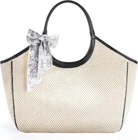 Missnine Beach Bags for Women Large Straw Tote Raffia Woven Shoulder Bag Sand-Proof for Beach Summer Vacation Travel