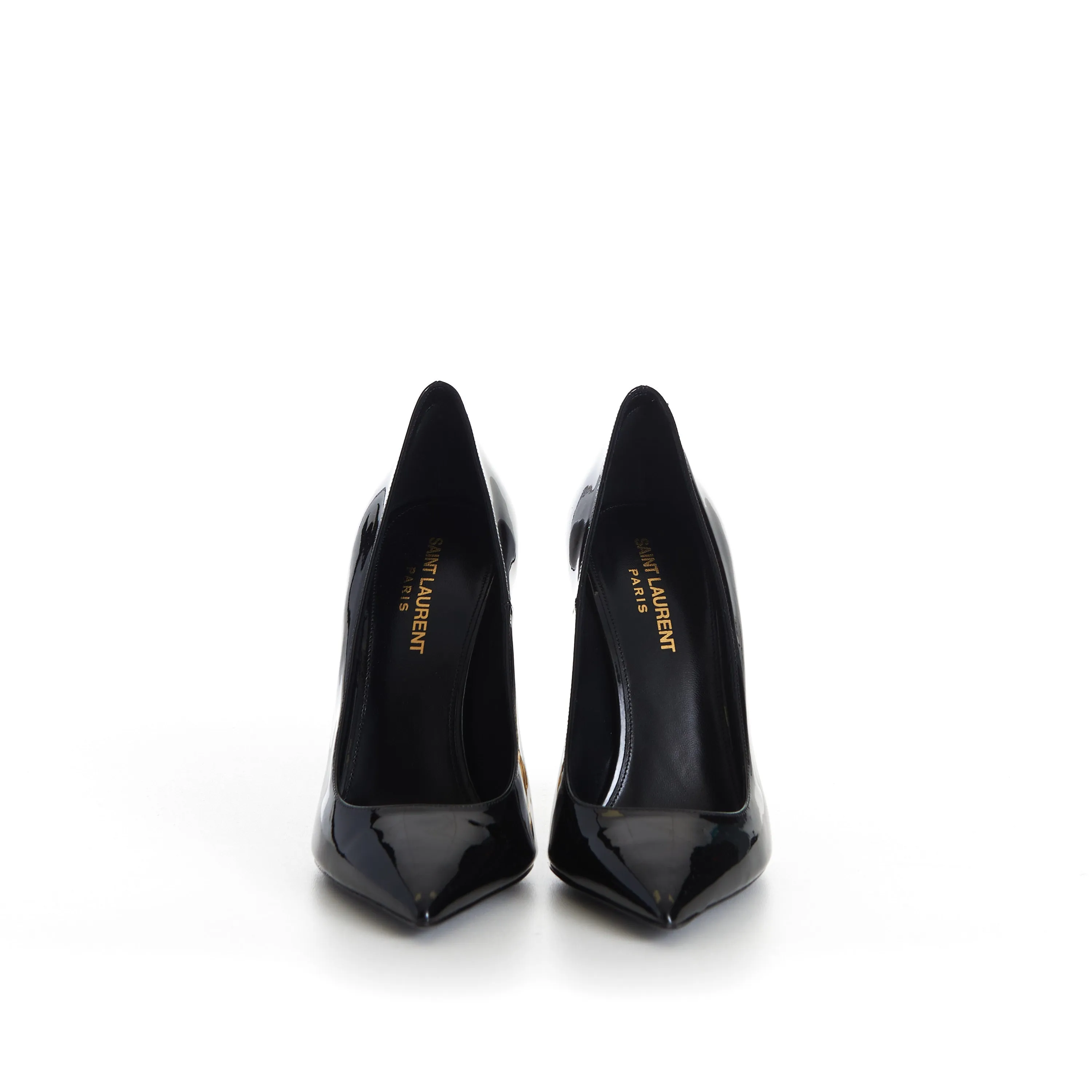 Here is an optimized title for the e-commerce product:

Elegant Black Patent Leather Opyum Pumps with Iconic YSL Cassandre Heel