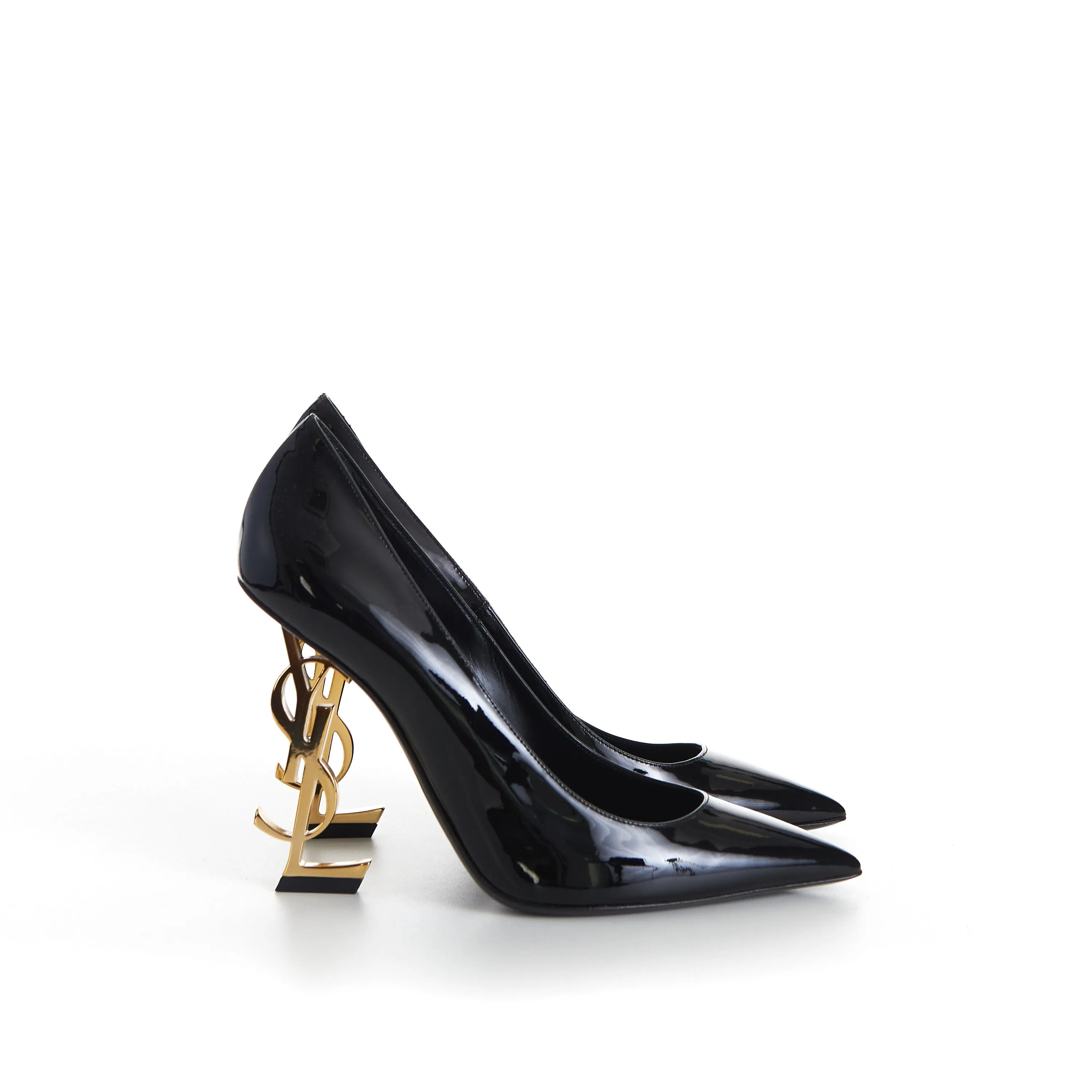 Here is an optimized title for the e-commerce product:

Elegant Black Patent Leather Opyum Pumps with Iconic YSL Cassandre Heel