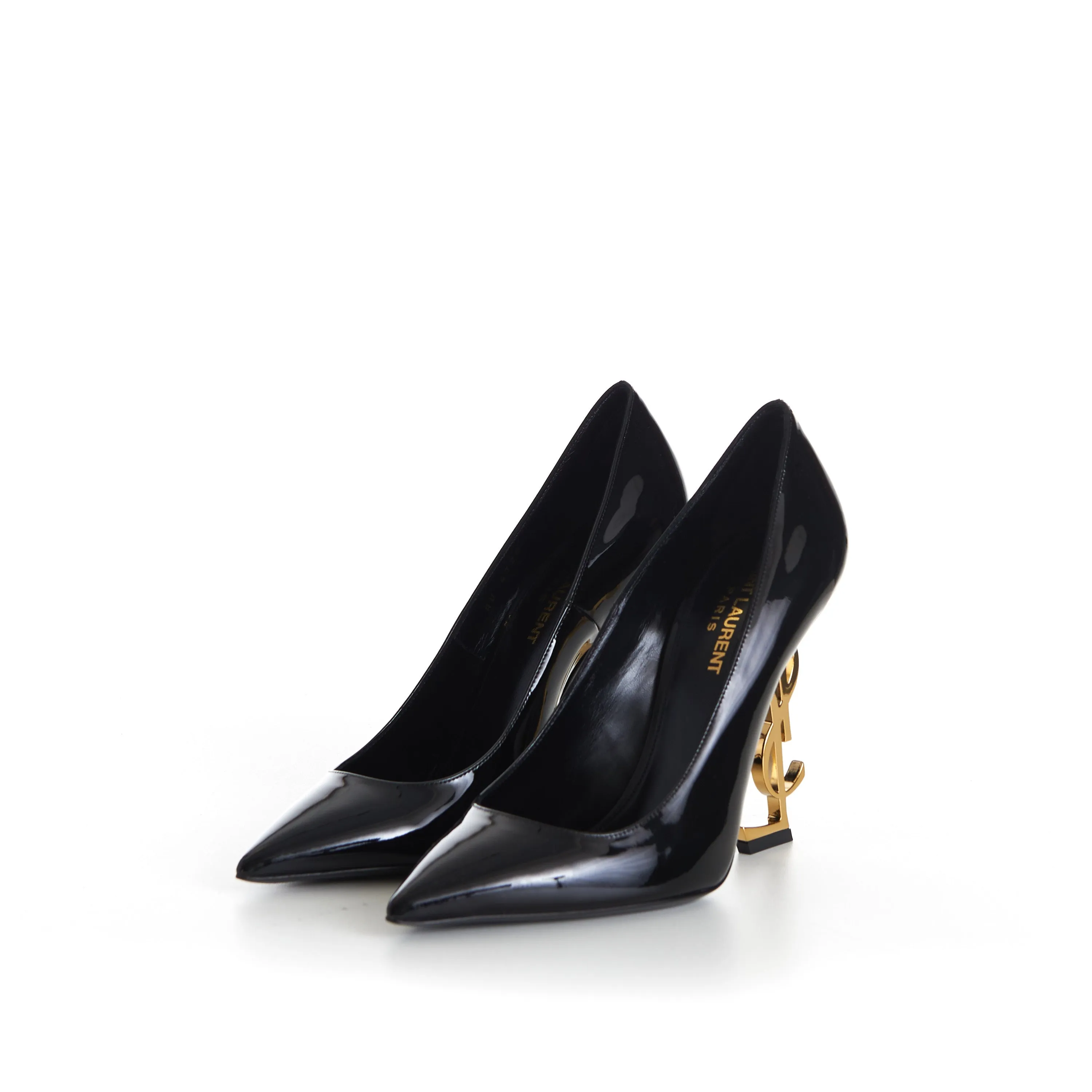 Here is an optimized title for the e-commerce product:

Elegant Black Patent Leather Opyum Pumps with Iconic YSL Cassandre Heel