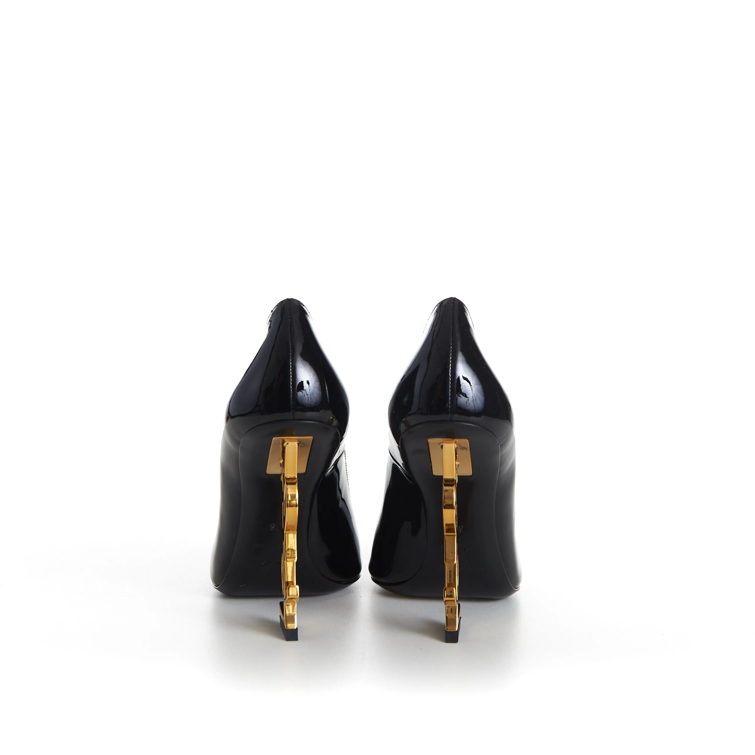 Here is an optimized title for the e-commerce product:

Elegant Black Patent Leather Opyum Pumps with Iconic YSL Cassandre Heel
