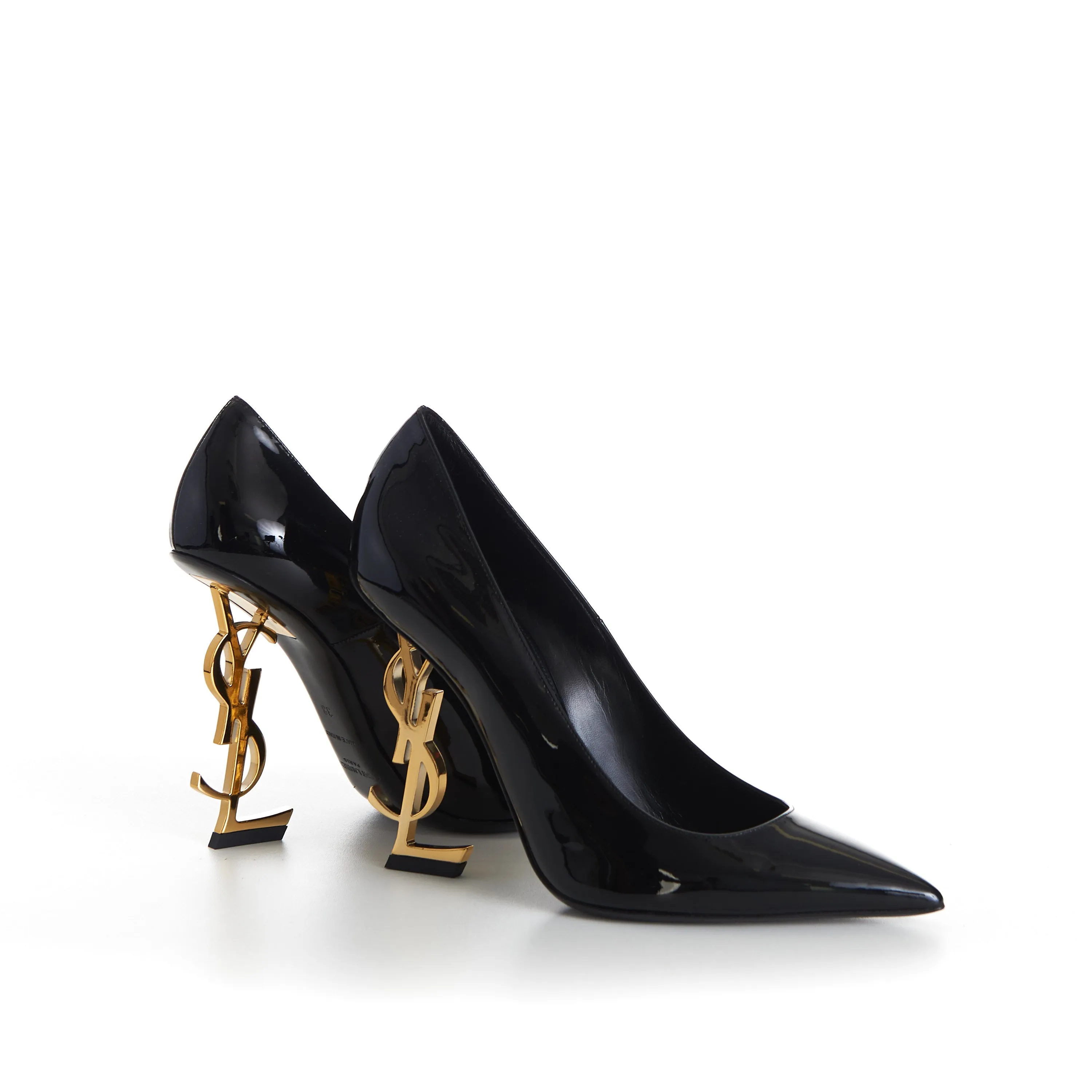 Here is an optimized title for the e-commerce product:

Elegant Black Patent Leather Opyum Pumps with Iconic YSL Cassandre Heel