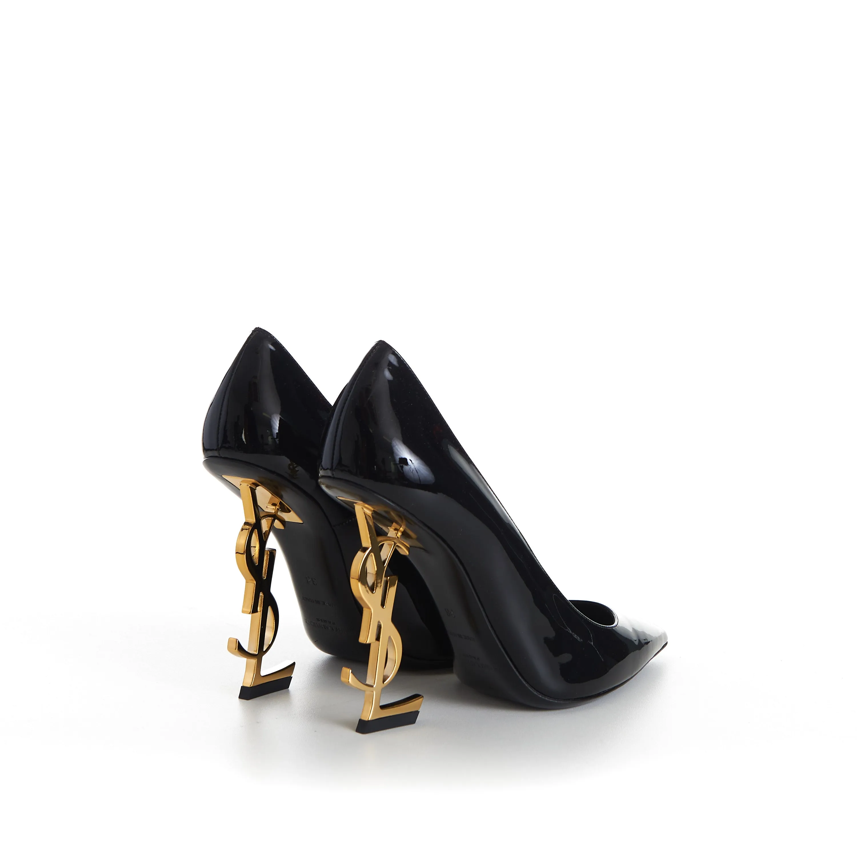 Here is an optimized title for the e-commerce product:

Elegant Black Patent Leather Opyum Pumps with Iconic YSL Cassandre Heel