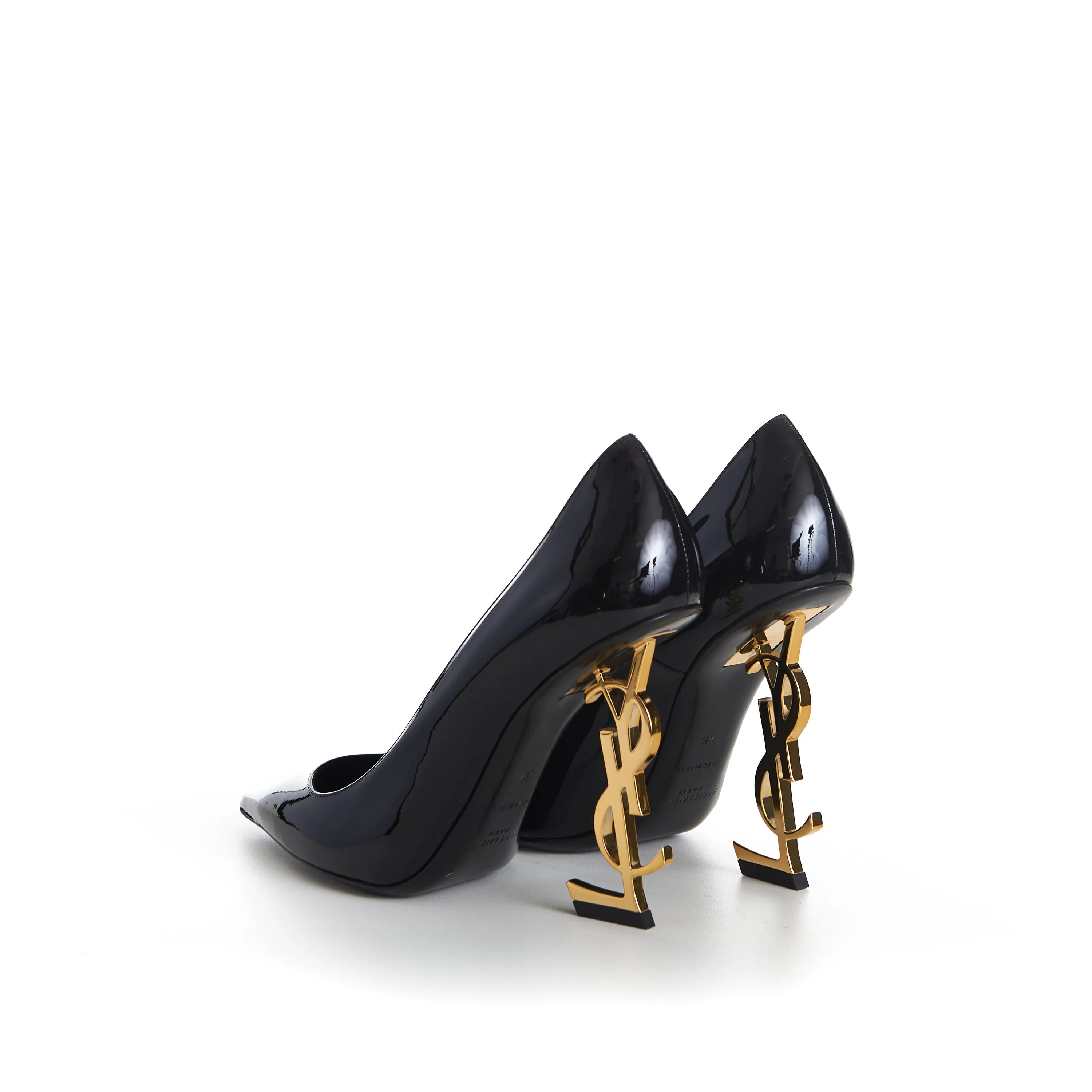 Here is an optimized title for the e-commerce product:

Elegant Black Patent Leather Opyum Pumps with Iconic YSL Cassandre Heel