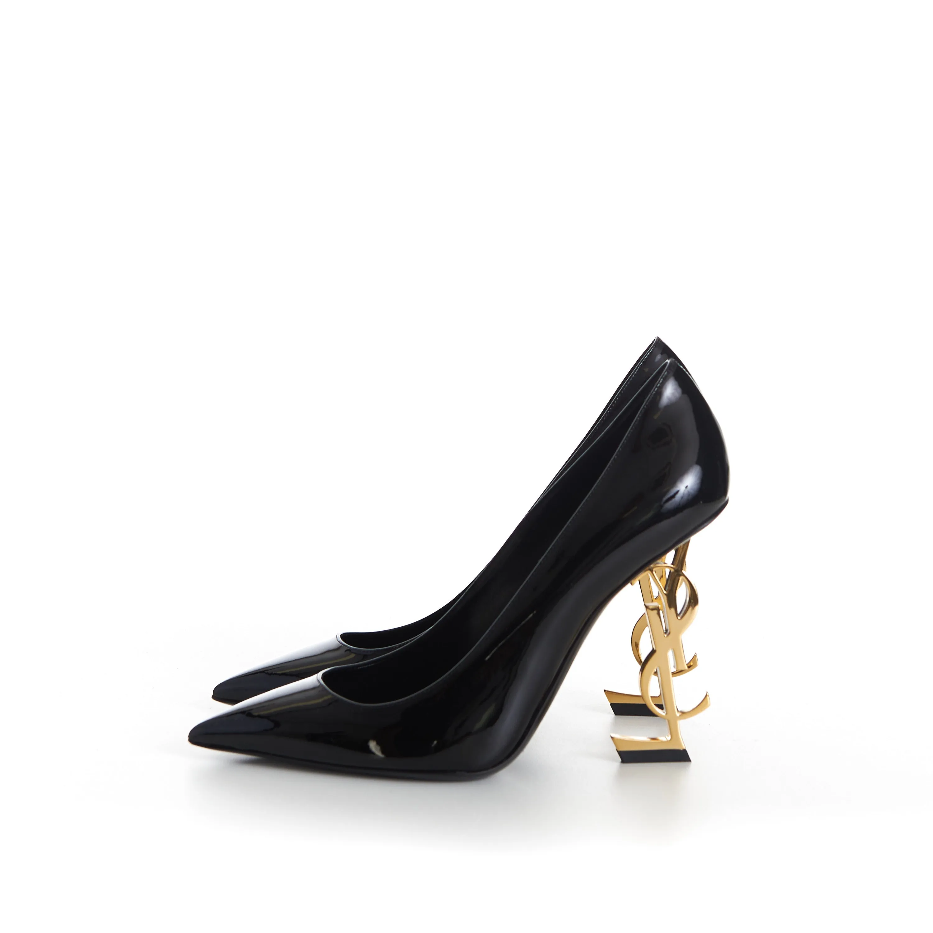 Here is an optimized title for the e-commerce product:

Elegant Black Patent Leather Opyum Pumps with Iconic YSL Cassandre Heel