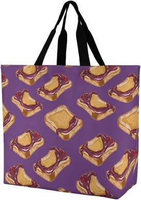 Peanut Butter Jelly Breakfast Women's Shoulder Shopping Bags Foldable Tote Bag Large Capacity Handbag for Work Travel