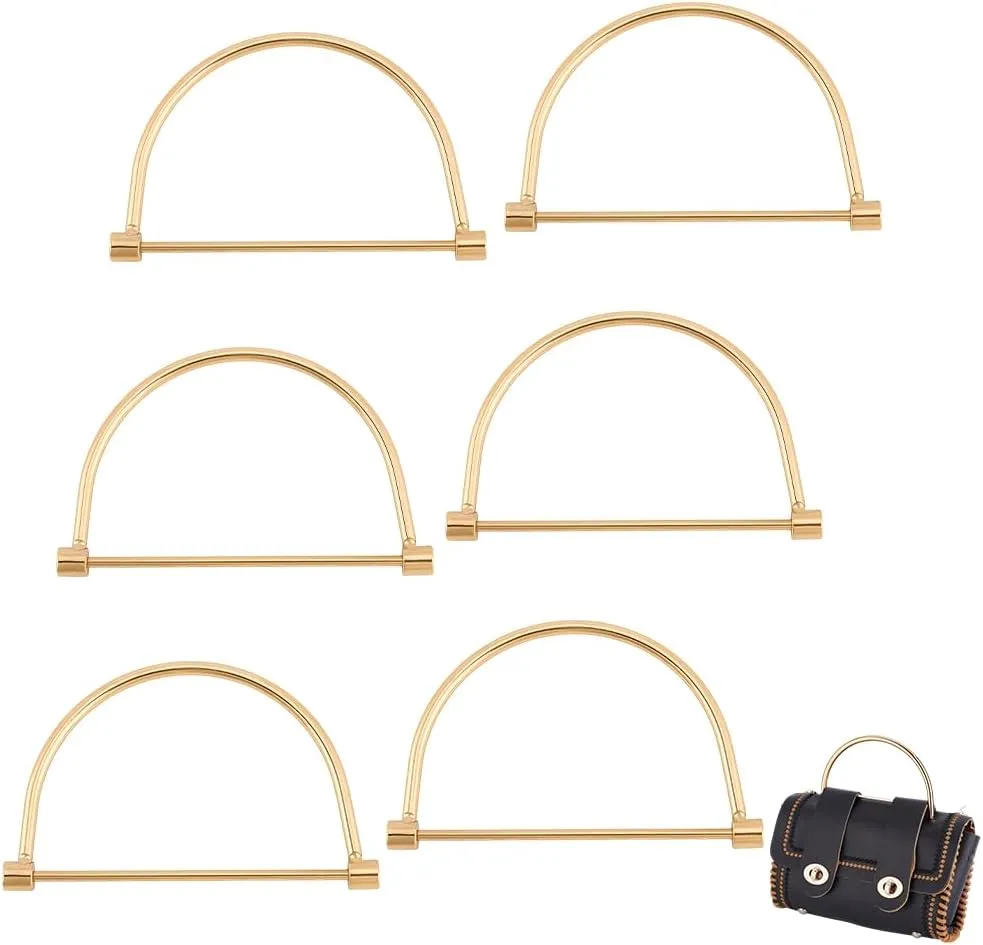 PH PandaHall 6pcs Gold Metal Purse Handles D Shape Bag Handles, Semicircle Purse Handles Replacement Clutches Handles Frame for Handmade Bag Purse Tote Bag Making Accessories, 3.2x5inches