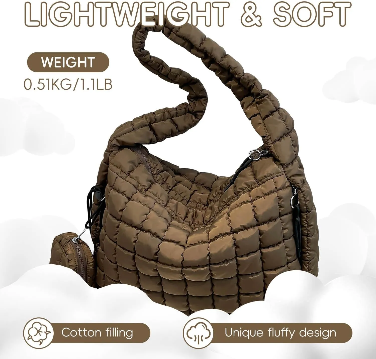 Puffer Tote Bag for Women, Large Quilted Puffer Bag with Pouch, Puffy Quilted Hobo Bag, Puff Crossbody Purse