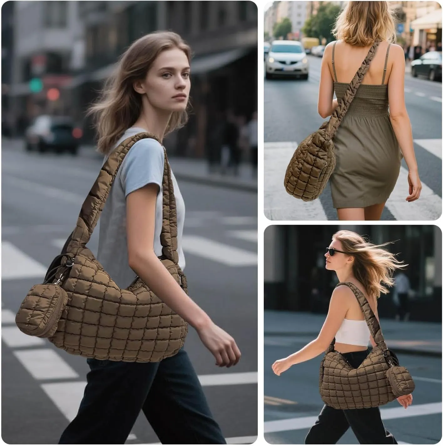 Puffer Tote Bag for Women, Large Quilted Puffer Bag with Pouch, Puffy Quilted Hobo Bag, Puff Crossbody Purse