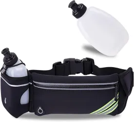Running Belt with Water Bottle Holder for iPhone 16 15 14 13 12 11 Pro Max Xs 16e Xr X Plus SE Mini/Galaxy,Reflective Phone Belt Bag for Running Women Men Hydration Waist Bag Fanny Pack Pouch