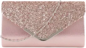 Sequins Flap Evening Purse Envelope Shaped Clutch Purse Chain Crossbody Shoulder Bag for Wedding Party Prom Ball Pink