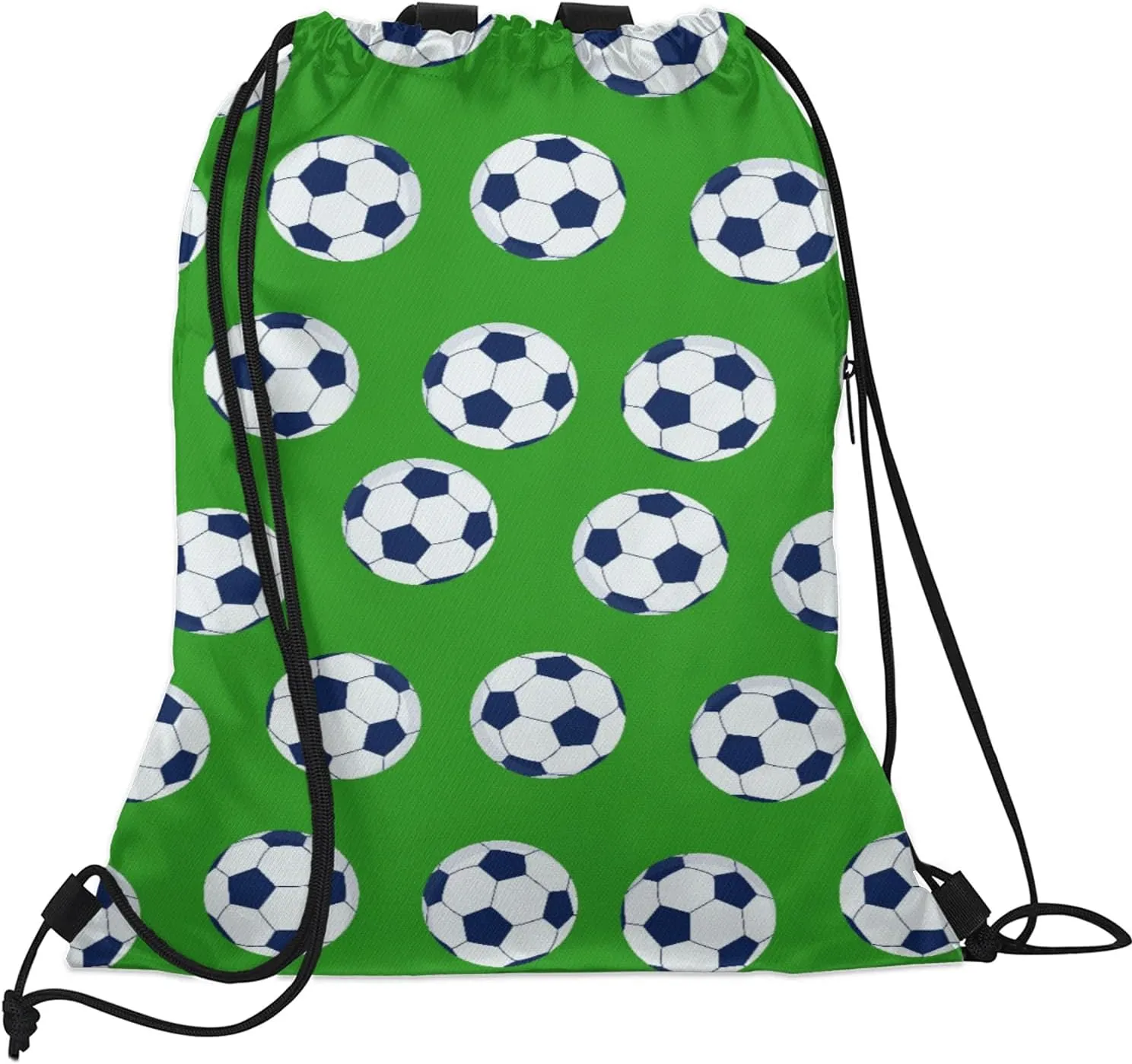 Soccer Drawstring Backpack Green Sports Gym Sackpack for Women Men Waterproof String Bag with Mesh Pockets