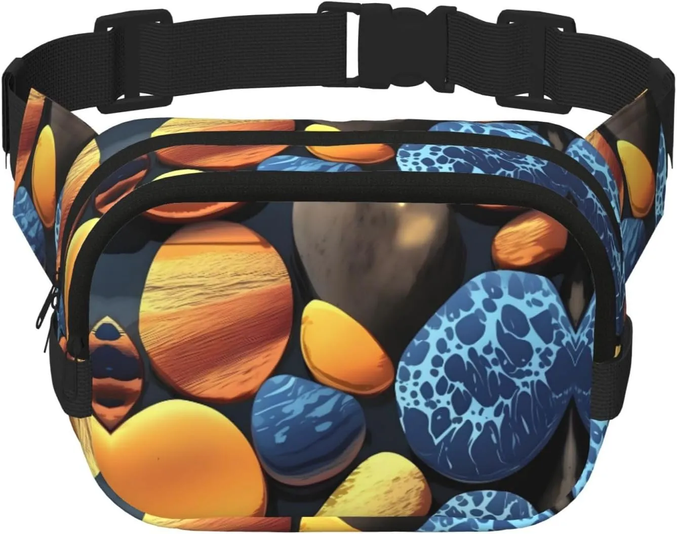 Square Double Layer Waist Bag - Crossbody Bag/Adjustable Strap Chest,for Travel Workout Running print Yellow pebbles